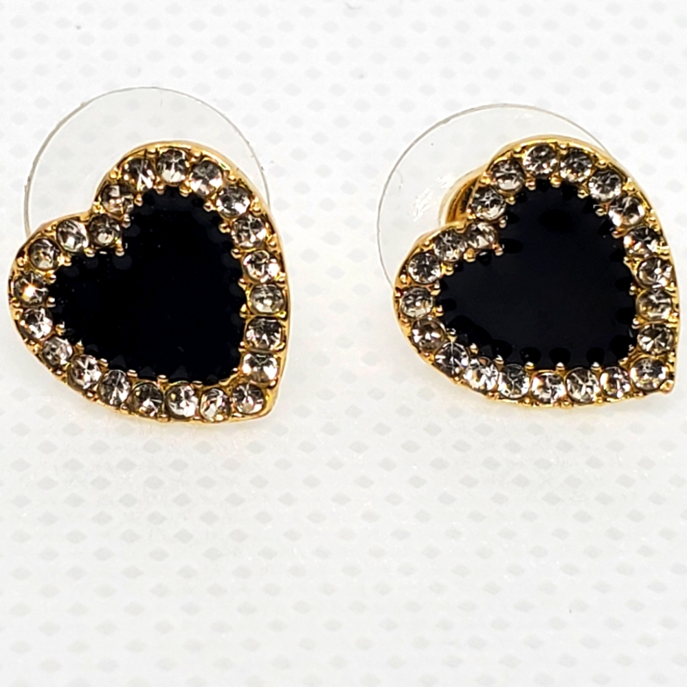 CZ Heart Stud Earrings Golden Black Stud Earrings